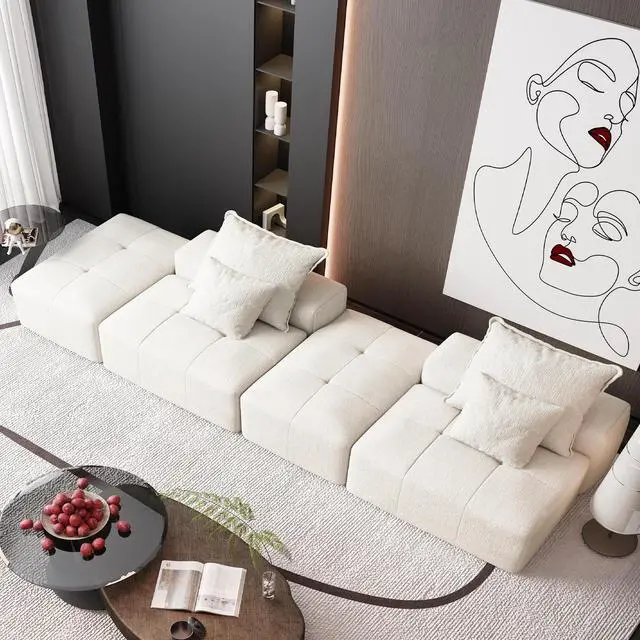 Alt view image 6 of 7 - Modern Oversized Modular Sectional Sofa with 2 Ottoman and 2 seat,Sparkling Chenille Fabric Soft Cushion Sofa with 4 Pillows,4 PCS DIY Combination Tufted Sofa,No Assembly Required,BEIGE/WHITE