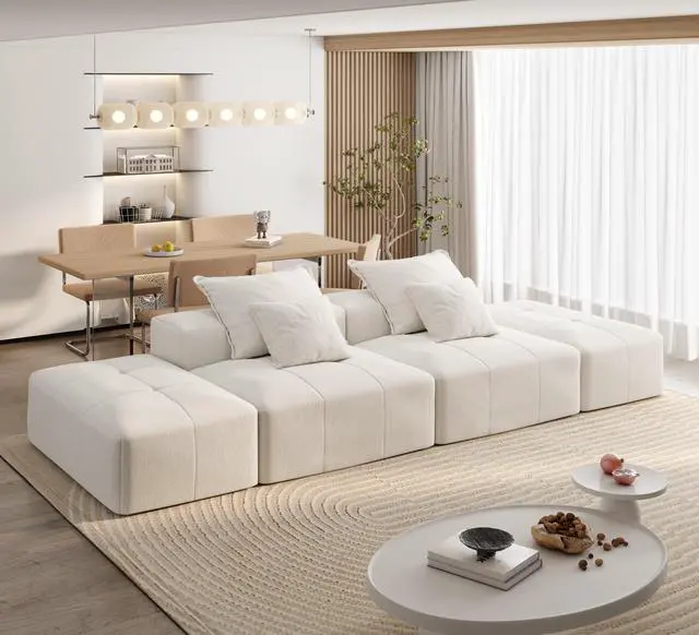 Main image of Modern Oversized Modular Sectional Sofa with 2 Ottoman and 2 seat,Sparkling Chenille Fabric Soft Cushion Sofa with 4 Pillows,4 PCS DIY Combination Tufted Sofa,No Assembly Required,BEIGE/WHITE