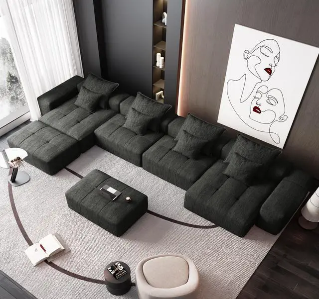 Alt view image 2 of 7 - Modern Oversized Modular Sectional Sofa,Sparkling Chenille Fabric Soft Cushion Sofa with 8 Pillows,8 PCS DIY Combination Tufted Sofa,No Assembly Required,BLACK