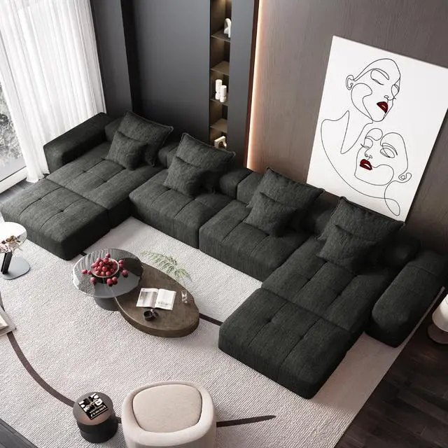 Alt view image 4 of 7 - Modern Oversized Modular Sectional Sofa,Sparkling Chenille Fabric Soft Cushion Sofa with 8 Pillows,8 PCS DIY Combination Tufted Sofa,No Assembly Required,BLACK