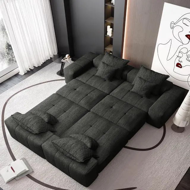 Alt view image 6 of 7 - Modern Oversized Modular Sectional Sofa,Sparkling Chenille Fabric Soft Cushion Sofa with 8 Pillows,8 PCS DIY Combination Tufted Sofa,No Assembly Required,BLACK