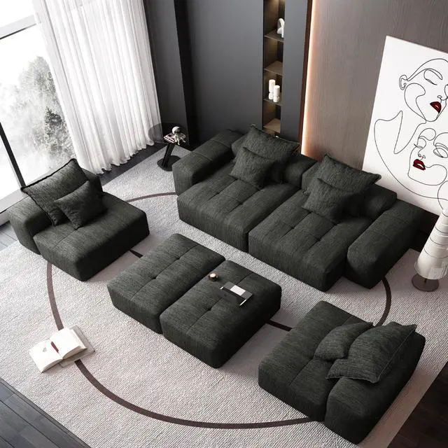Alt view image 5 of 7 - Modern Oversized Modular Sectional Sofa,Sparkling Chenille Fabric Soft Cushion Sofa with 8 Pillows,8 PCS DIY Combination Tufted Sofa,No Assembly Required,BLACK