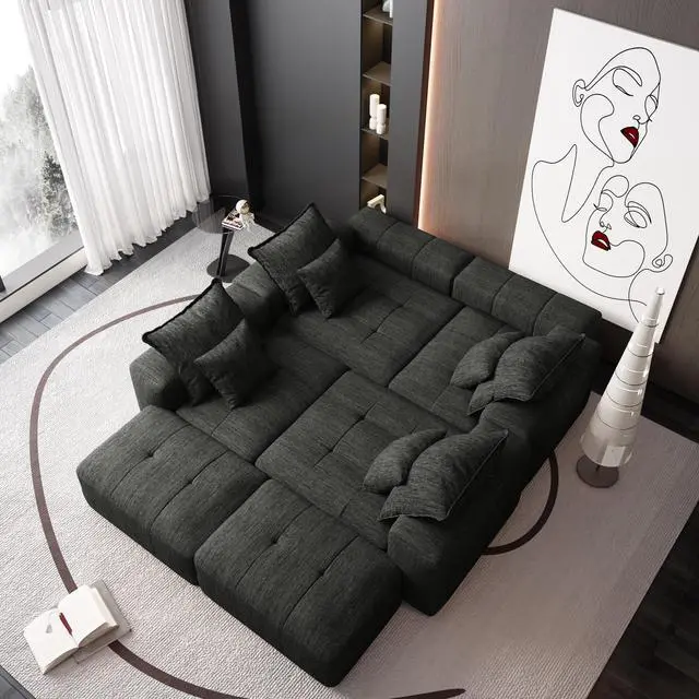 Alt view image 3 of 7 - Modern Oversized Modular Sectional Sofa,Sparkling Chenille Fabric Soft Cushion Sofa with 8 Pillows,8 PCS DIY Combination Tufted Sofa,No Assembly Required,BLACK