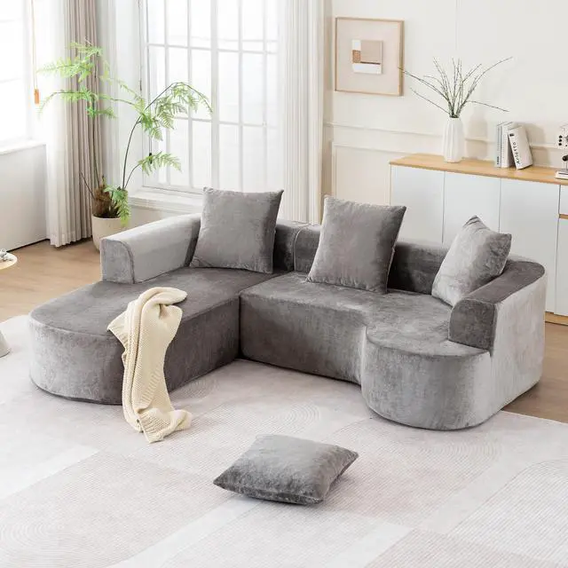 Alt view image 2 of 7 - Modular Sectional Sofa with L-Shape Chaise,Cloud Sectional Modern Sleeper Couch with Deep Seat,Sponge Compression Sofas No Assembly Required (Grey-Corduroy Fabric)