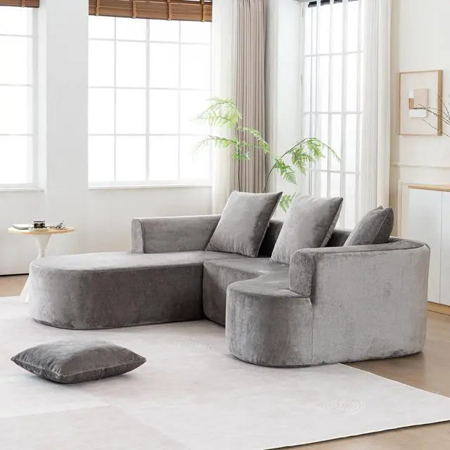 Alt view image 3 of 7 - Modular Sectional Sofa with L-Shape Chaise,Cloud Sectional Modern Sleeper Couch with Deep Seat,Sponge Compression Sofas No Assembly Required (Grey-Corduroy Fabric)