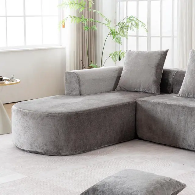Alt view image 5 of 7 - Modular Sectional Sofa with L-Shape Chaise,Cloud Sectional Modern Sleeper Couch with Deep Seat,Sponge Compression Sofas No Assembly Required (Grey-Corduroy Fabric)