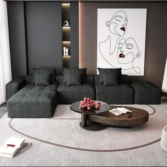 Alt view image 7 of 7 - Modern Oversized Modular Sectional Sofa,Sparkling Chenille Fabric Soft Cushion Sofa with 6 Pillows,6 PCS DIY Combination Tufted Sofa,No Assembly Required,BLACK