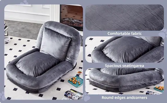 Alt view image 3 of 7 - Folding Sofa Chair with 5 Adjustable Positions Plush Floor Lounge Chair for Gaming, Meditation, and Relaxation