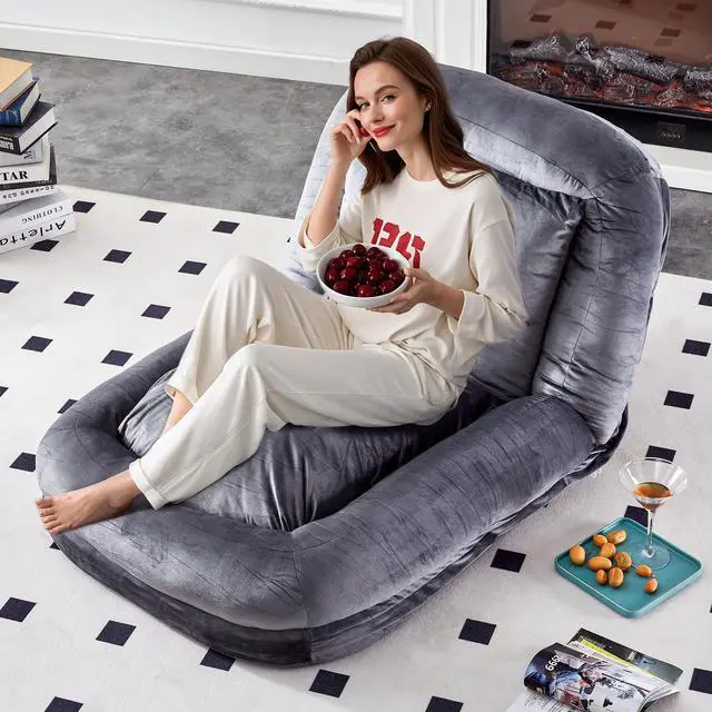 Alt view image 6 of 7 - Folding Sofa Chair with 5 Adjustable Positions Plush Floor Lounge Chair for Gaming, Meditation, and Relaxation