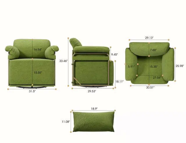 Alt view image 3 of 7 - 360 Degree Square Swivel Accent Sofa Chair,Fluffy Fabric Lounge Wide Upholstered Reading Chair with Gold Metal Legs, Comfortable Armchair for Living Room,Bedroom,Office(Green)