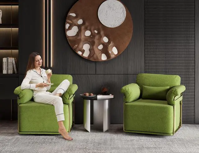 Alt view image 6 of 7 - 360 Degree Square Swivel Accent Sofa Chair,Fluffy Fabric Lounge Wide Upholstered Reading Chair with Gold Metal Legs, Comfortable Armchair for Living Room,Bedroom,Office(Green)