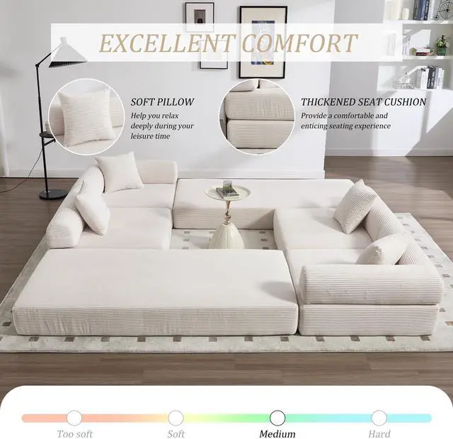 Alt view image 3 of 7 - UNITED WE WIN convertible folding sofa bed, with fixed frame and pillow back handrail, cloud corduroy folding mattress sofa, folding memory foam bed in living room/dormitory/guest room/home office/apt