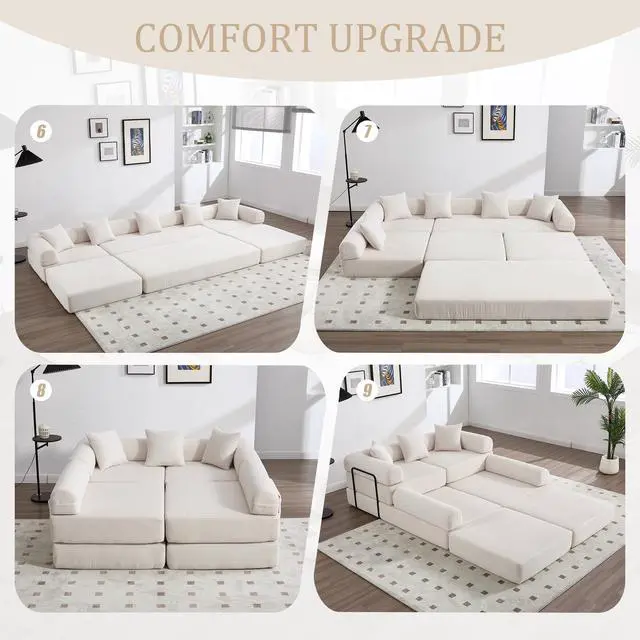 Alt view image 5 of 7 - UNITED WE WIN convertible folding sofa bed, with fixed frame and pillow back handrail, cloud corduroy folding mattress sofa, folding memory foam bed in living room/dormitory/guest room/home office/apt