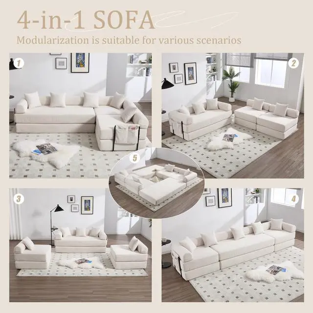 Alt view image 4 of 7 - UNITED WE WIN convertible folding sofa bed, with fixed frame and pillow back handrail, cloud corduroy folding mattress sofa, folding memory foam bed in living room/dormitory/guest room/home office/apt