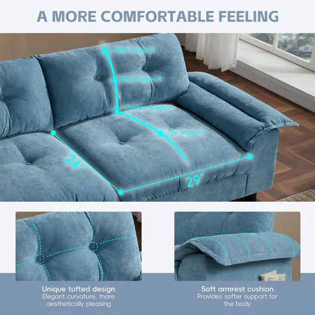 Alt view image 7 of 7 - [VIDEO]104*60" Sectional Sofa, L-Shape with Multifunctional Armrest, Dual-Port Charging, Cup Holder, Side Storage Pockets, Movable Storage Ottoman, Unique Tufted Design, Soft Cushion, Chenille,3colors
