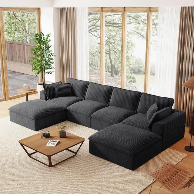 Main image of 142*82" Fully Compressed Modular Sectional Sofa, U Shape with Ottomans, Luxury Corduroy with Extra Width&Depth Cloud Like Soft Cushion, No Assembly Required, for Living Room&Apartment,2 Colors