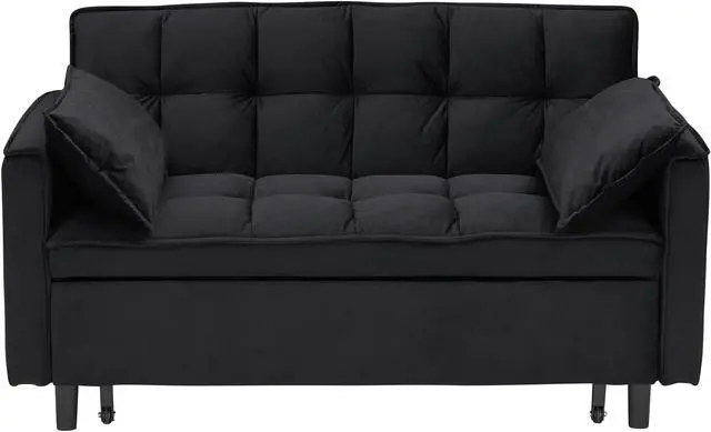 Alt view image 2 of 3 - Modern velvet sofa, sofa pull-out bed, small love seat casual sofa with back, with pillow, pockets, living room furniture, 3 in 1 convertible sleep sofa bed.