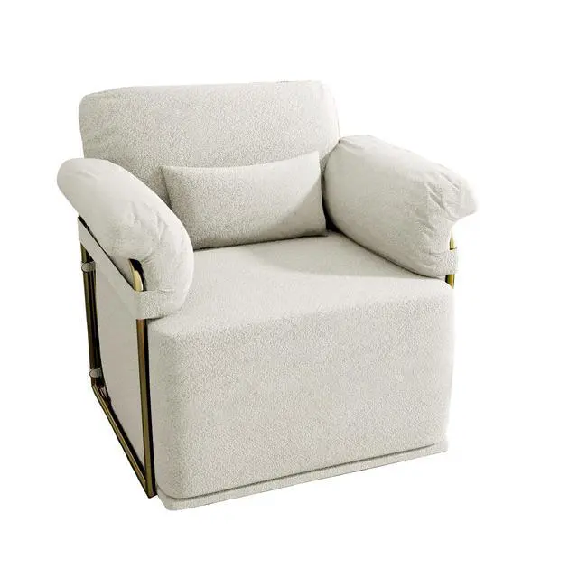 Alt view image 7 of 7 - 360 Degree Square Swivel Accent Sofa Chair,Fluffy Fabric Lounge Wide Upholstered Reading Chair with Gold Metal Legs, Comfortable Armchair for Living Room,Bedroom,Office(Beige)