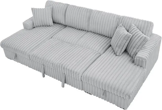 Alt view image 3 of 5 - U Shaped Sleeper Sofa, 122 inch Overisze - 2 in 1 Pull Out Bed, Sectional Sleeper Sofa with Double Storage Chaise for Living Room, Rabbit plush Corduroy Fabric Couch, Grey