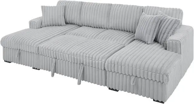 Alt view image 5 of 5 - U Shaped Sleeper Sofa, 122 inch Overisze - 2 in 1 Pull Out Bed, Sectional Sleeper Sofa with Double Storage Chaise for Living Room, Rabbit plush Corduroy Fabric Couch, Grey