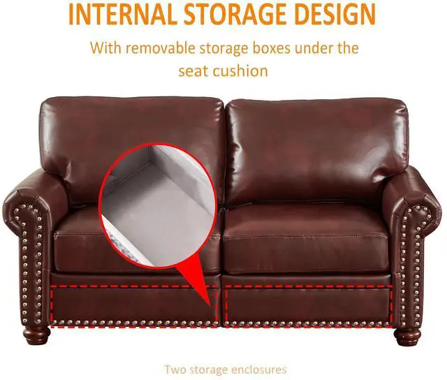 Alt view image 3 of 4 - Living Room Sofa with Storage Sofa 2+3 Sectional Burgundy Faux Leather