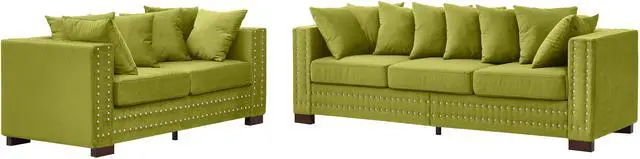 Alt view image 3 of 7 - Modern Design Living Room Sofa 2+3 Seater Square armrest with Silver Nails Decoration Upholstered Velvet Couch Green