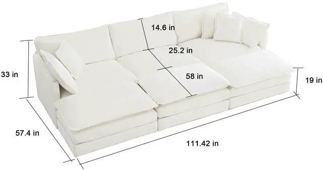 Alt view image 6 of 7 - Sofa Set of 3, 1+1+3 Seats Living Room Sofa Set, Accent Chair, Loveseat, and Three-Seat Sofa Modern Style Round Arms 3 Piece Sofa Set, White