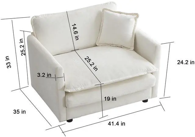 Alt view image 5 of 7 - Sofa Set of 3, 1+1+3 Seats Living Room Sofa Set, Accent Chair, Loveseat, and Three-Seat Sofa Modern Style Round Arms 3 Piece Sofa Set, White