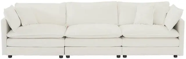 Alt view image 7 of 7 - Sofa Set of 3, 1+1+3 Seats Living Room Sofa Set, Accent Chair, Loveseat, and Three-Seat Sofa Modern Style Round Arms 3 Piece Sofa Set, White