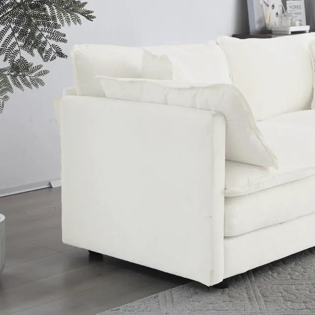 Alt view image 7 of 7 - U-Shaped Sectional Sofa w/Reversible Footrest, 5-Seater Convertible Corner Couch with 2 Ottomans ,Modern Minimalist Soft Sofa & Couch for Living Room , White
