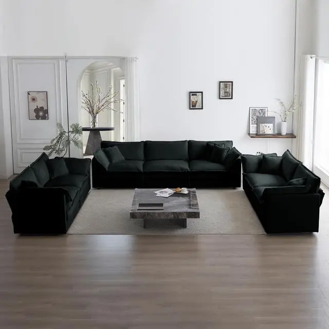 Main image of 3 Piece Sofa Set Oversized Sofa Comfy Sofa Couch, 2 Pieces of 2 Seater and 1 Piece of 3 Seater Sofa  for Living Room, Deep Seat Sofa Black Chenille