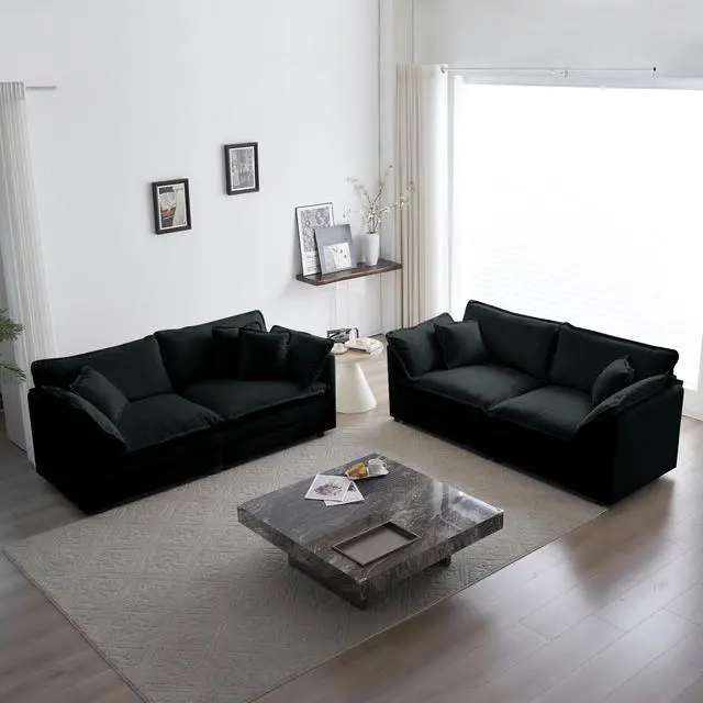 Alt view image 3 of 7 - 3 Piece Sofa Set Oversized Sofa Comfy Sofa Couch, 2 Pieces of 2 Seater and 1 Piece of 3 Seater Sofa  for Living Room, Deep Seat Sofa Black Chenille