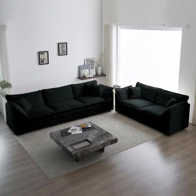 Alt view image 4 of 7 - 3 Piece Sofa Set Oversized Sofa Comfy Sofa Couch, 2 Pieces of 2 Seater and 1 Piece of 3 Seater Sofa  for Living Room, Deep Seat Sofa Black Chenille