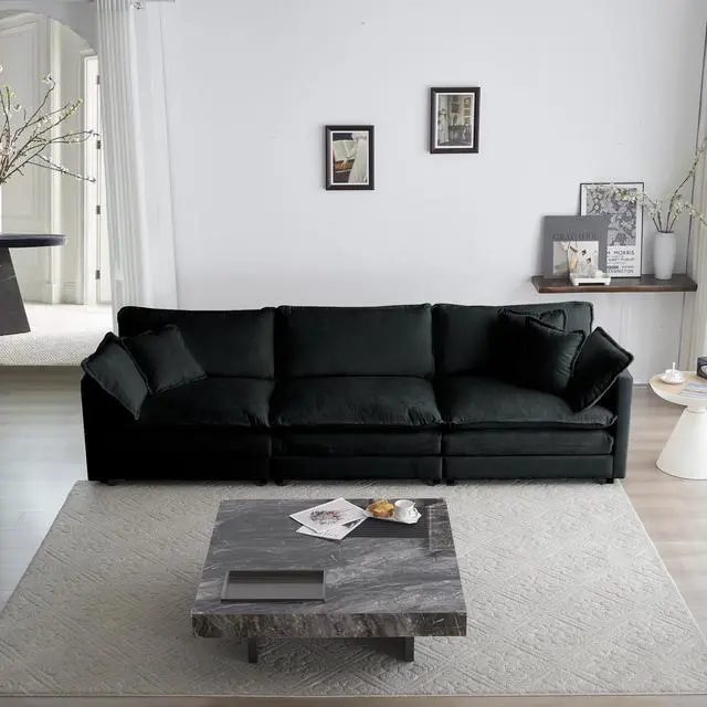 Alt view image 6 of 7 - 3 Piece Sofa Set Oversized Sofa Comfy Sofa Couch, 2 Pieces of 2 Seater and 1 Piece of 3 Seater Sofa  for Living Room, Deep Seat Sofa Black Chenille