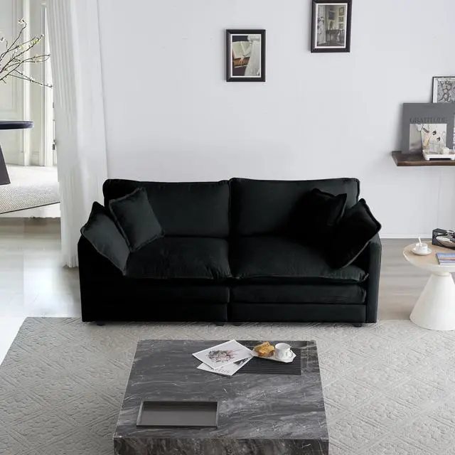Alt view image 5 of 7 - 3 Piece Sofa Set Oversized Sofa Comfy Sofa Couch, 2 Pieces of 2 Seater and 1 Piece of 3 Seater Sofa  for Living Room, Deep Seat Sofa Black Chenille