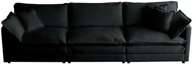 Alt view image 3 of 7 - Mid-Century Modern Couch 3-Seater Sofa with 2 Armrest Pillows and 3 Toss Pillows, Couch for Living Room Black Chenille