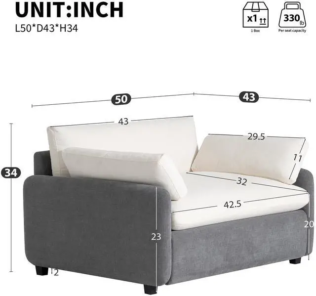 Alt view image 3 of 7 - [Video]50*43" Oversized Chenille Single Sofa Chair,Wide and Deep Seat Accent Chair,Modern Upholstered Comfy Armchair,Color Blocking Couch Lounge with Pillows for Living Room,Apartment,Bedroom,7 Colors