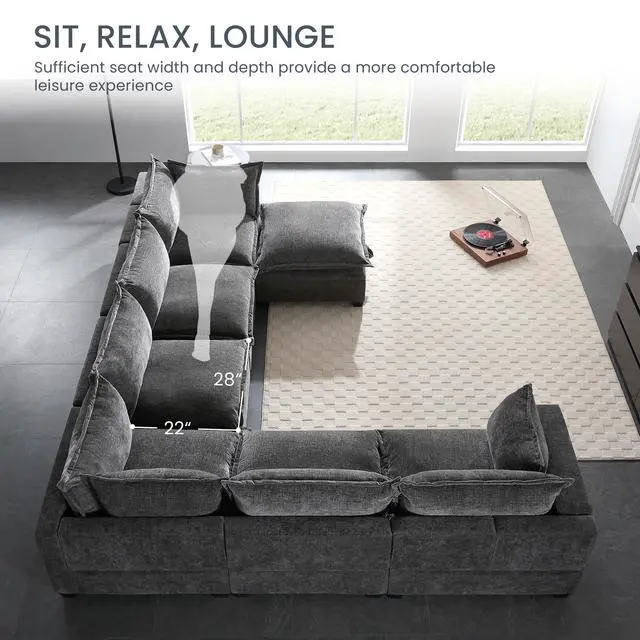 Alt view image 6 of 7 - [VIDEO+NEW]118'' Modular Sectional Sofa with Movable Storage Ottoman,7 Seat U Shaped Couch,Wide Seat & Free Combination,Oversized Chenille Sofa for Living Room & Apartment,2 Colors