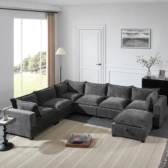 Main image of [VIDEO+NEW]118'' Modular Sectional Sofa with Movable Storage Ottoman,7 Seat U Shaped Couch,Wide Seat & Free Combination,Oversized Chenille Sofa for Living Room & Apartment,2 Colors