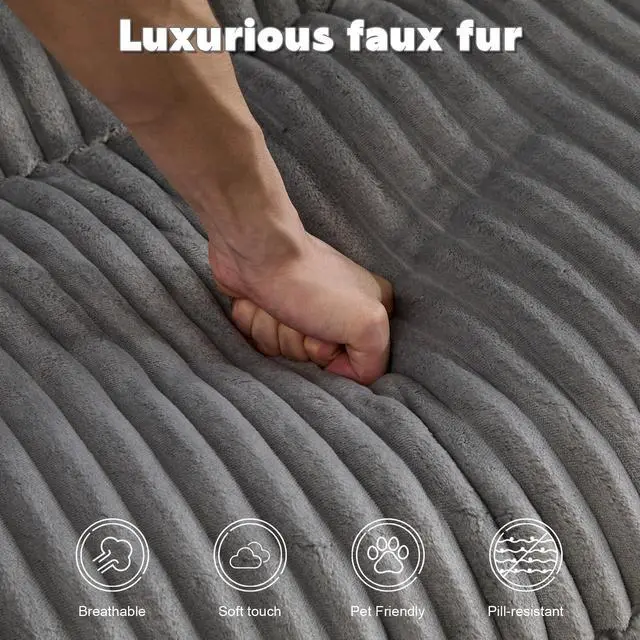 Alt view image 6 of 7 - Double Chaise Lounge Chair Indoor,Oversized Upholstered Sleeper Cloud Couch,Deep Seat Luxury Sofa Bed,Sectional Sofa Chaise Love-seat,Corduroy Reading Chair for Living Room,No Assembly Required,Grey