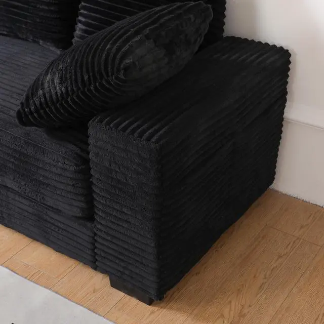 Alt view image 4 of 5 - 108.6" Sectional Sofa, Thickened Corduroy Sectional Couches For Living Room,comfortable L-shaped Chaise Sectional Sofa With Storage Ottoman,Eight Throw Pillows,Black