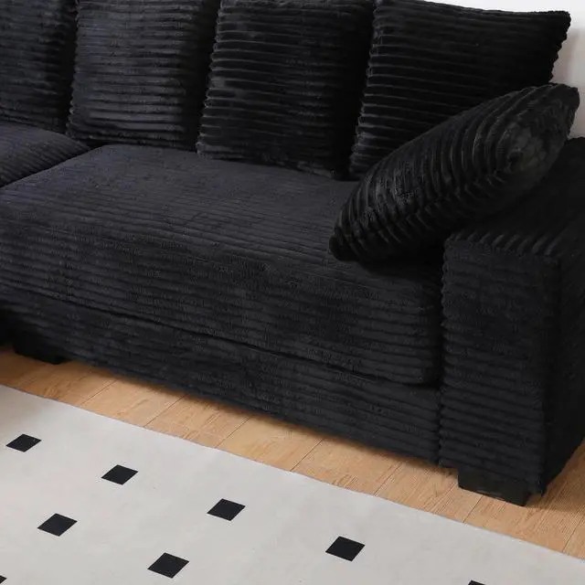 Alt view image 5 of 5 - 108.6" Sectional Sofa, Thickened Corduroy Sectional Couches For Living Room,comfortable L-shaped Chaise Sectional Sofa With Storage Ottoman,Eight Throw Pillows,Black