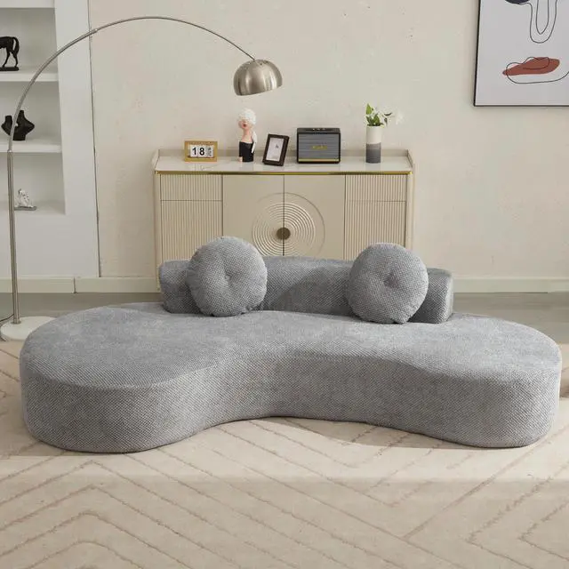 Alt view image 2 of 7 - [NEW ARRIVED] [VIDEO PROVIDED]105.5''Curved Sofa, Modern Minimalist Sofa, Cloud Couch Sofa 3-4 Seater Couch with 2 Pillows,Bedroom,  No Assembly Required, Point-shaped corduroy,(Anti-Wrinkle) , Gray