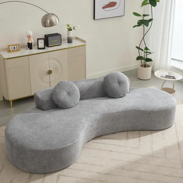 Main image of [NEW ARRIVED] [VIDEO PROVIDED]105.5''Curved Sofa, Modern Minimalist Sofa, Cloud Couch Sofa 3-4 Seater Couch with 2 Pillows,Bedroom,  No Assembly Required, Point-shaped corduroy,(Anti-Wrinkle) , Gray