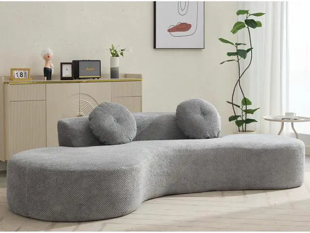 Alt view image 3 of 7 - [NEW ARRIVED] [VIDEO PROVIDED]105.5''Curved Sofa, Modern Minimalist Sofa, Cloud Couch Sofa 3-4 Seater Couch with 2 Pillows,Bedroom,  No Assembly Required, Point-shaped corduroy,(Anti-Wrinkle) , Gray