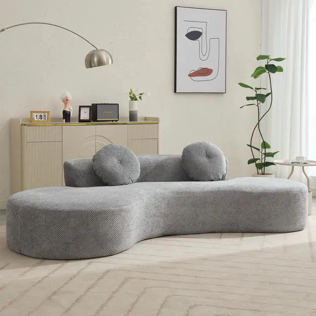 Alt view image 5 of 7 - [NEW ARRIVED] [VIDEO PROVIDED]105.5''Curved Sofa, Modern Minimalist Sofa, Cloud Couch Sofa 3-4 Seater Couch with 2 Pillows,Bedroom,  No Assembly Required, Point-shaped corduroy,(Anti-Wrinkle) , Gray
