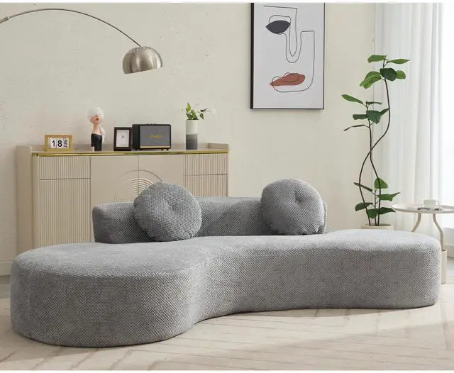 Alt view image 7 of 7 - [NEW ARRIVED] [VIDEO PROVIDED]105.5''Curved Sofa, Modern Minimalist Sofa, Cloud Couch Sofa 3-4 Seater Couch with 2 Pillows,Bedroom,  No Assembly Required, Point-shaped corduroy,(Anti-Wrinkle) , Gray