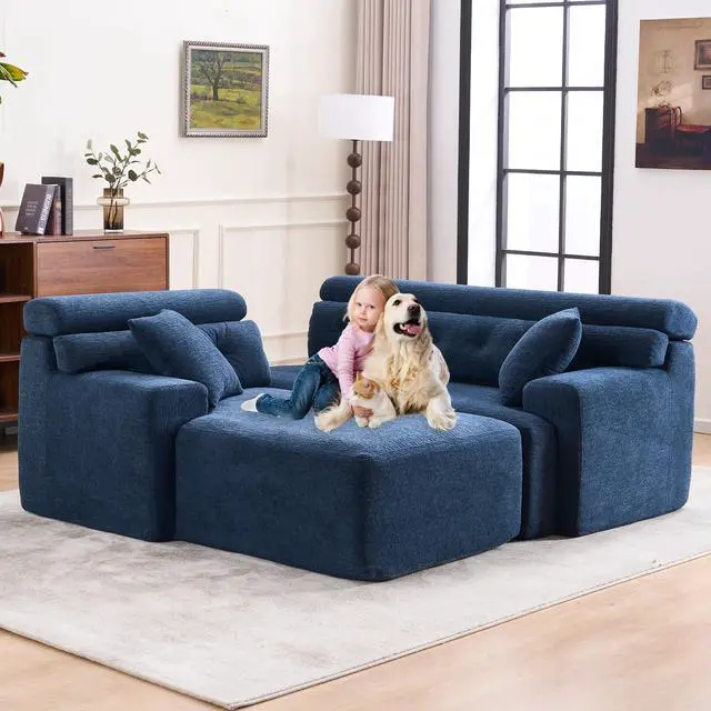 Alt view image 2 of 6 - 105'' Cloud Sectional Couch with L-Shape Chaise,Modern Modular Sofa with Deep Seat, Boneless Sofa for Living Room Bedroom,No Assembly Required,Blue.