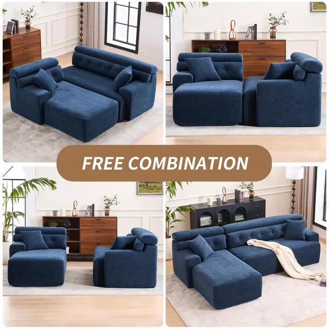 Alt view image 3 of 6 - 105'' Cloud Sectional Couch with L-Shape Chaise,Modern Modular Sofa with Deep Seat, Boneless Sofa for Living Room Bedroom,No Assembly Required,Blue.