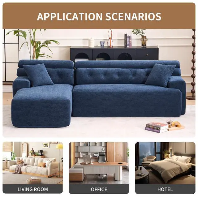Alt view image 4 of 6 - 105'' Cloud Sectional Couch with L-Shape Chaise,Modern Modular Sofa with Deep Seat, Boneless Sofa for Living Room Bedroom,No Assembly Required,Blue.